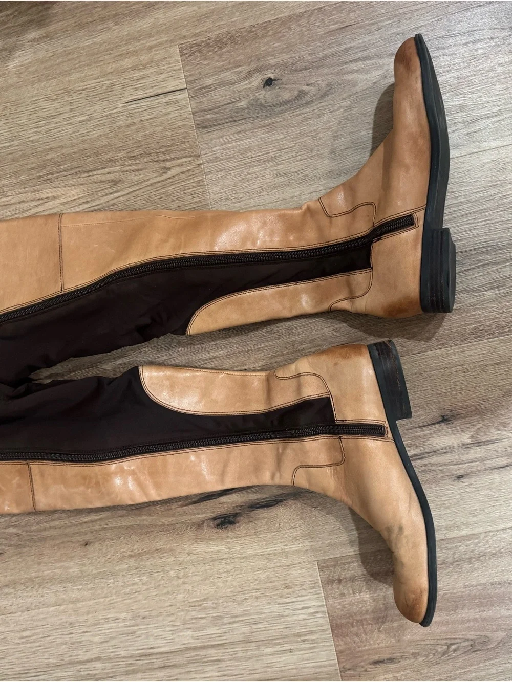Franco Sarto Two-Tone Tan and Dark Brown Over-the-Knee Boots